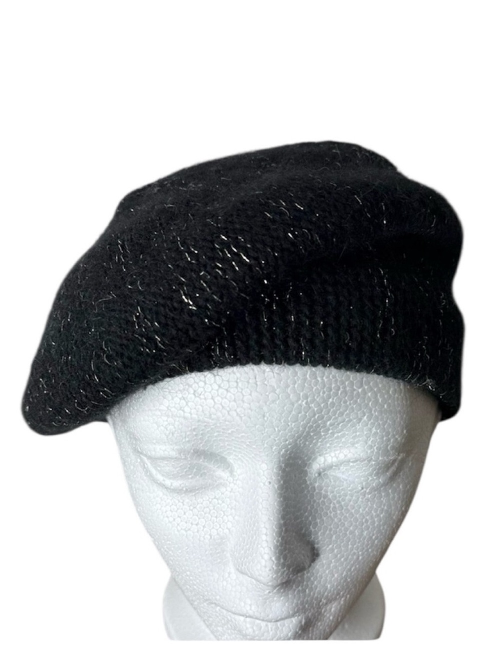 Beret Black Metallic Thread Knit Toque Beret Hat Floppy